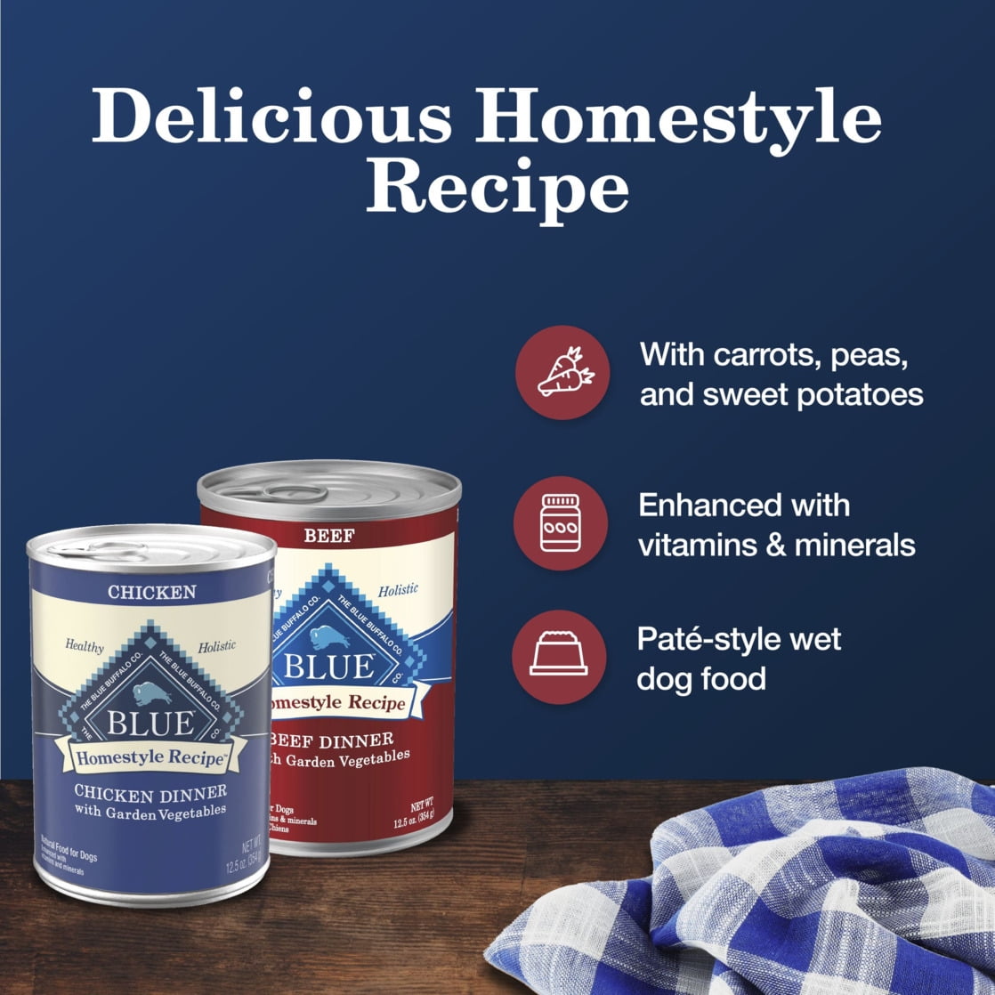 (3 pack) Blue Buffalo Homestyle Recipe Adult Wet Dog Food, Chicken and Beef Dinner Variety Pack