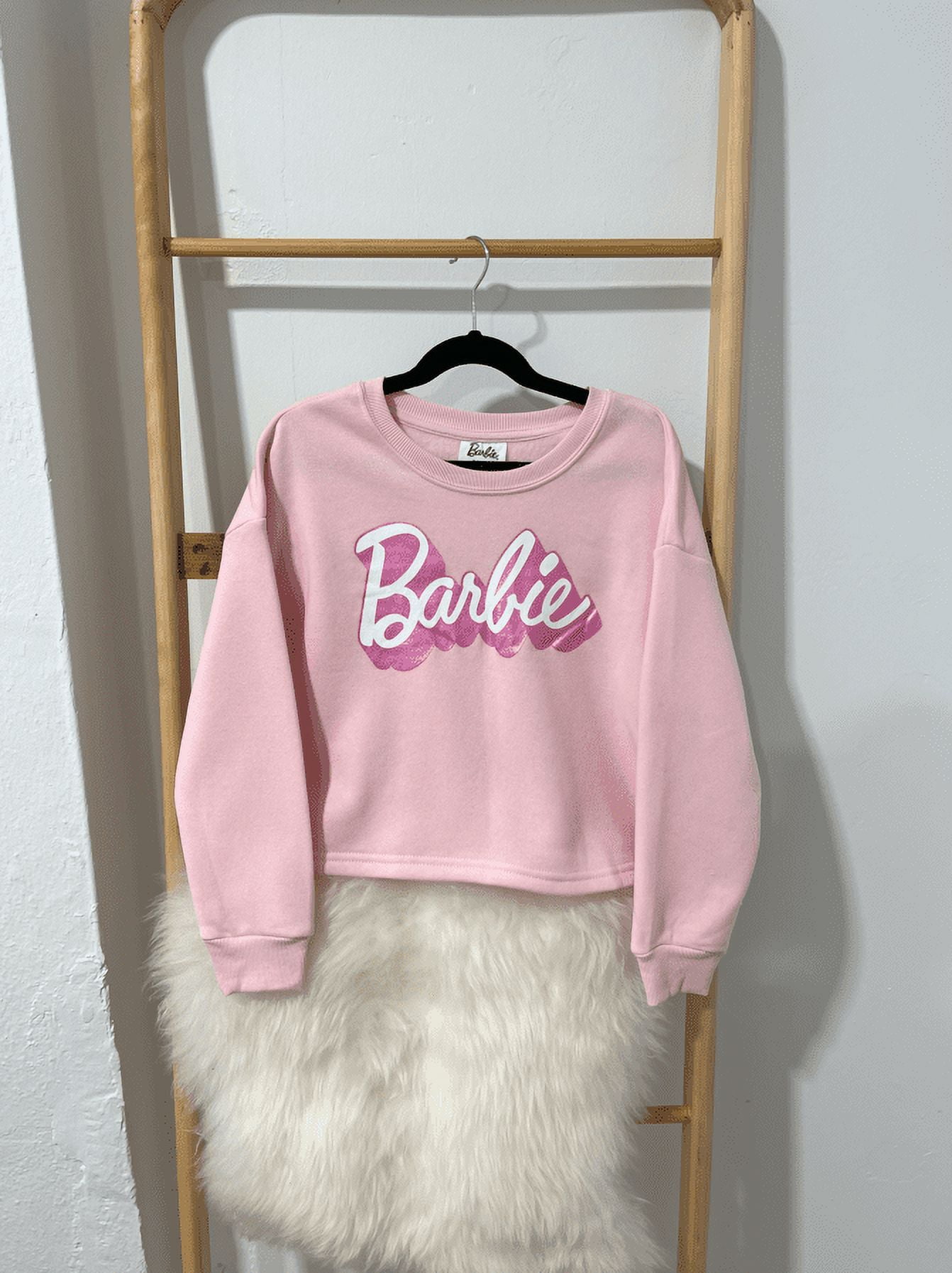 Grayson Social Girls Barbie Logo Sweatshirt with Long Sleeves, Sizes 4/5-14/16 & Plus