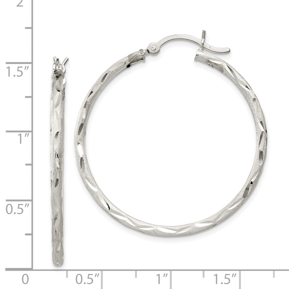 Diamond2Deal 925 Sterling Silver Satin 2x35mm Hoop Earrings for Women (L- 1.5 inch, W- 1.5 inch)
