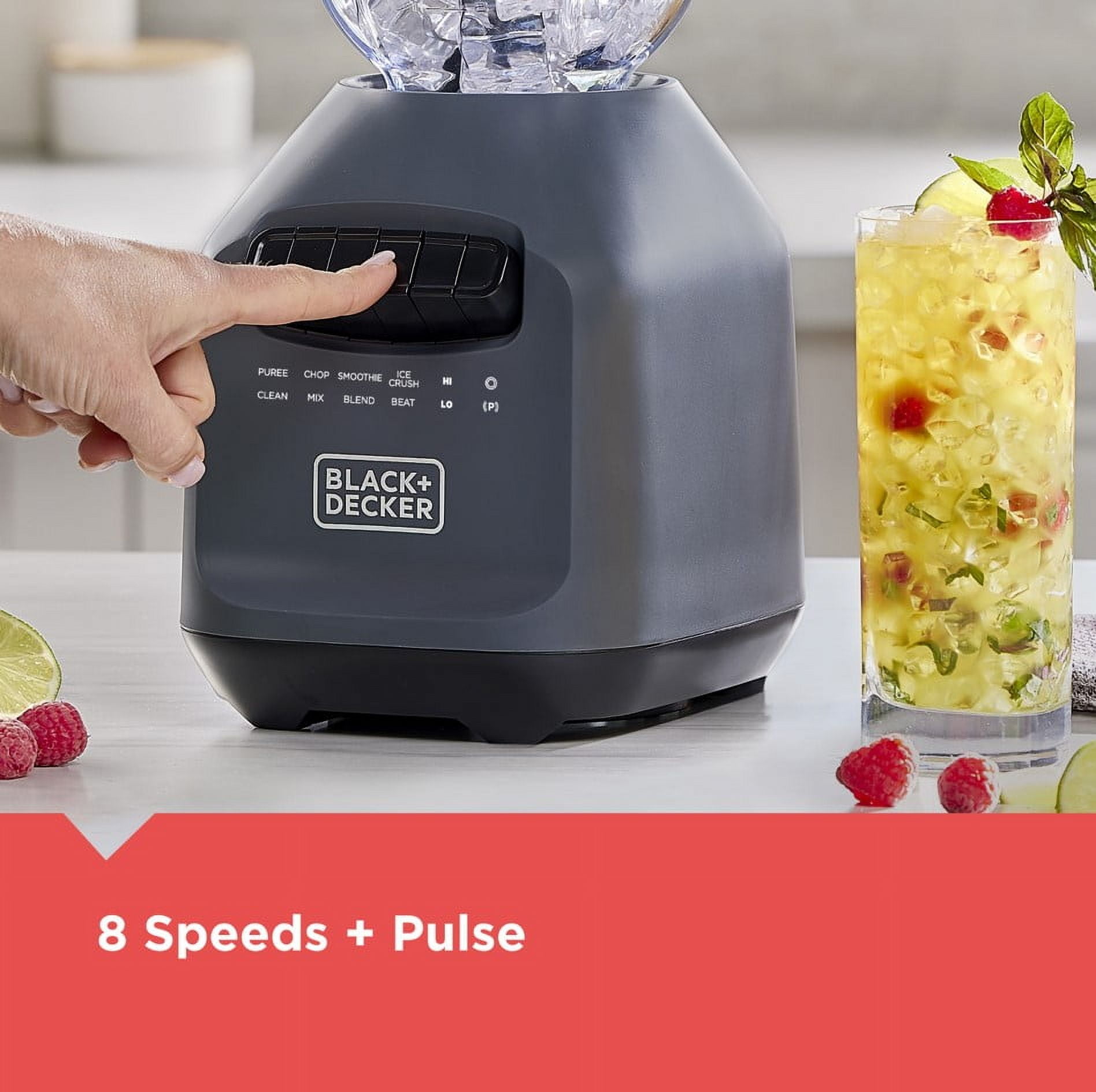 Open Box BLACK+DECKER Ice Crush Blender, 56 oz Plastic Jar, 750W, 6-Tip Blade, 8 Speeds + Pulse