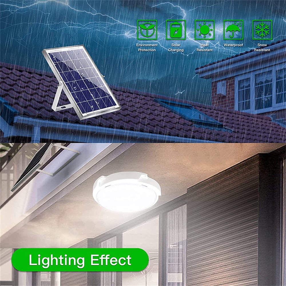 Intelive 2 Packs LED Solar Ceiling Light, Indoor Outdoor 5000LM Solar Shed Light 3 Lighting Modes Cool White/Warm White Switchable Solar Hanging LED Light with Remote Control