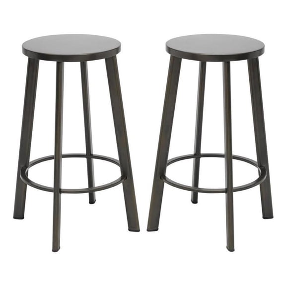 Home Square Metro 25" Round Vintage Counter Stool in Steel - Set of 2
