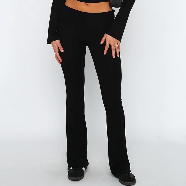 Pantalones de campana para mujer Leggings casuales con corte de bota Pantalones de chándal ajustados Ygjytge Negro T M para Mujer