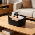 thumbnail image 6 of Desktop Storage Box with Wood Accents, Cosmetic and Organizer Basket, Living Room Coffee Table Desk Clutter, Modern Home Office Decorative Tidy Container, 3.66" x 5.75" x 7.17", KTFgvq, 6 of 6