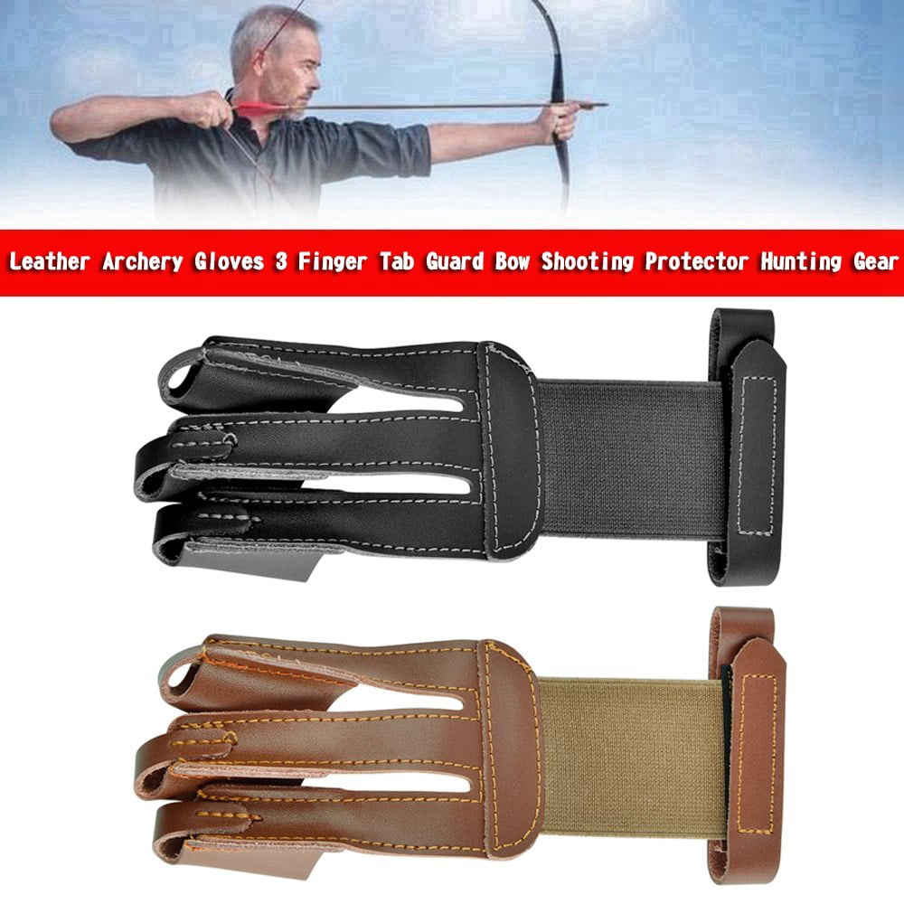 3 Finger Protect Glove Bow Tab Gear Archery Guard Leather Durable Hunting Shoot 