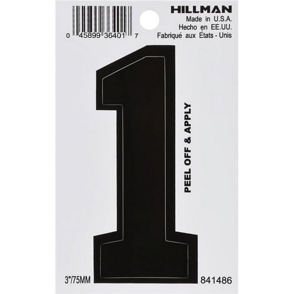 Hillman Group 841486 3 in. Black Glossy Vinyl Die-Cut Adhesive Number - 1