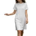 thumbnail image 2 of Women's Crew Neck T-Shirt Dress, Short Sleeve Relaxed Fit Straight Cut Mini Dress, Basic Casual Slimming Dress for Everyday Wear, Spring and Summer Outfits White M, 2 of 4