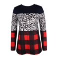 thumbnail image 4 of Jersey Estampado De Leopardo Manga Larga Cuello Redondo Jersey Estampado A Cuadros Camisa A Cuadros De Leopardo De Bloque De Color Delgado Informal Rojo XXL, 4 of 6