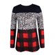 thumbnail image 4 of Jersey Estampado De Leopardo Manga Larga Cuello Redondo Jersey Estampado A Cuadros Camisa A Cuadros De Leopardo De Bloque De Color Delgado Informal Rojo XL, 4 of 6