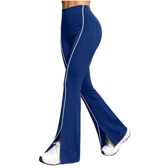 ZHYou No Boundarie Women's High Waist Flare Yoga Pants Side Stripe Split Stretchy Slim Athletic Bootcut Trousers,Blue,Size L
