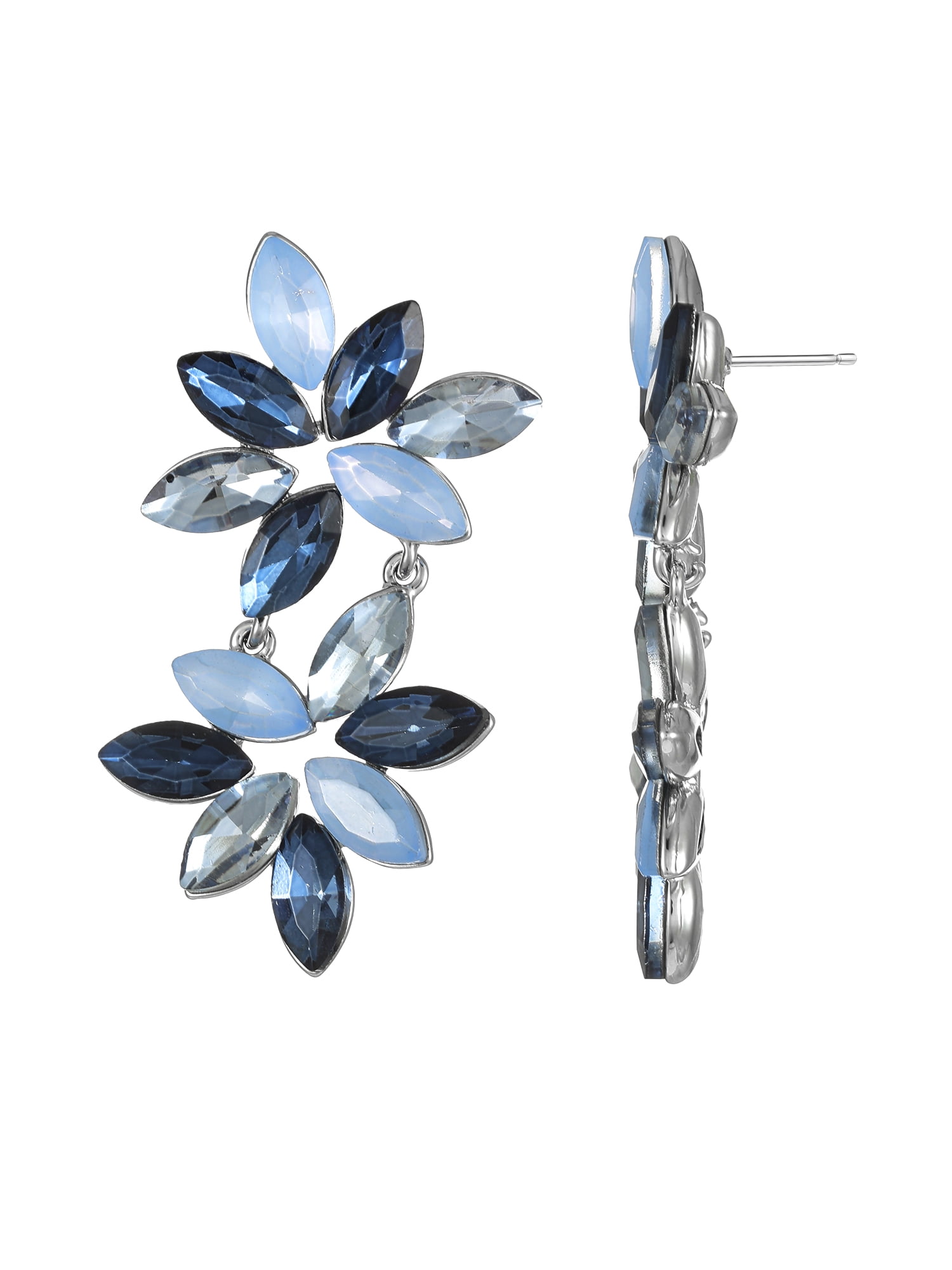 Time and Tru Silvertone Blue Floral Drop Earring, 1 Pair