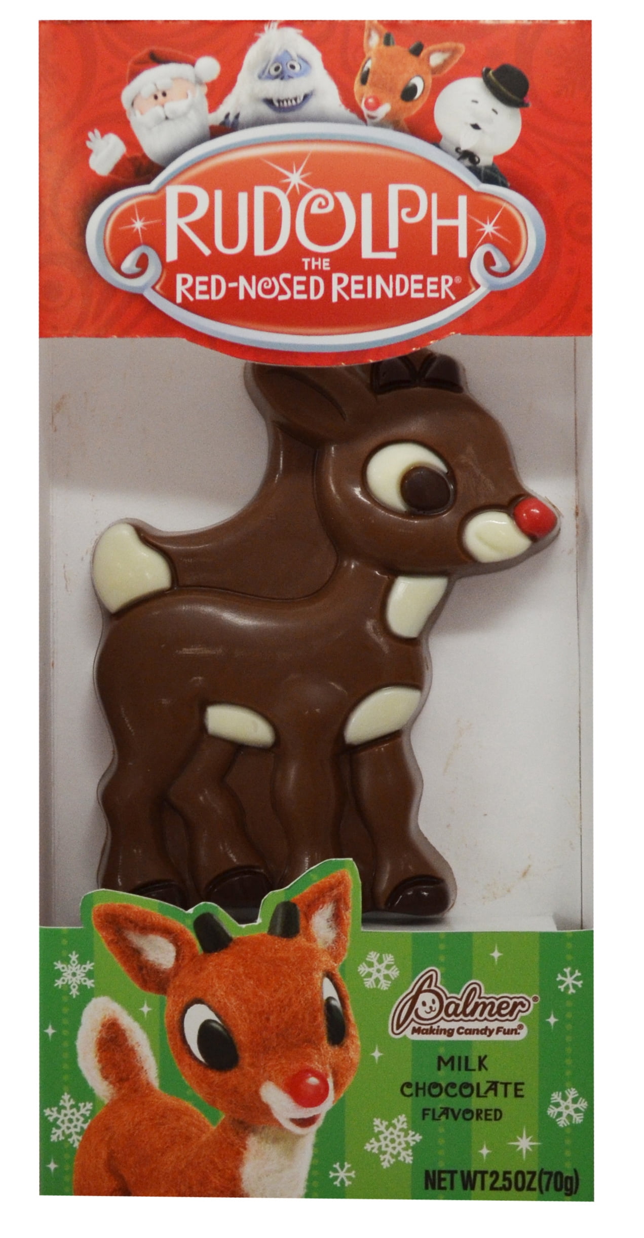 R.M. Palmer RM Palmer Rudolph the Red-Nosed Reindeer & Pals Chocolate Flavored Candy, 2.5 oz, Individual Box