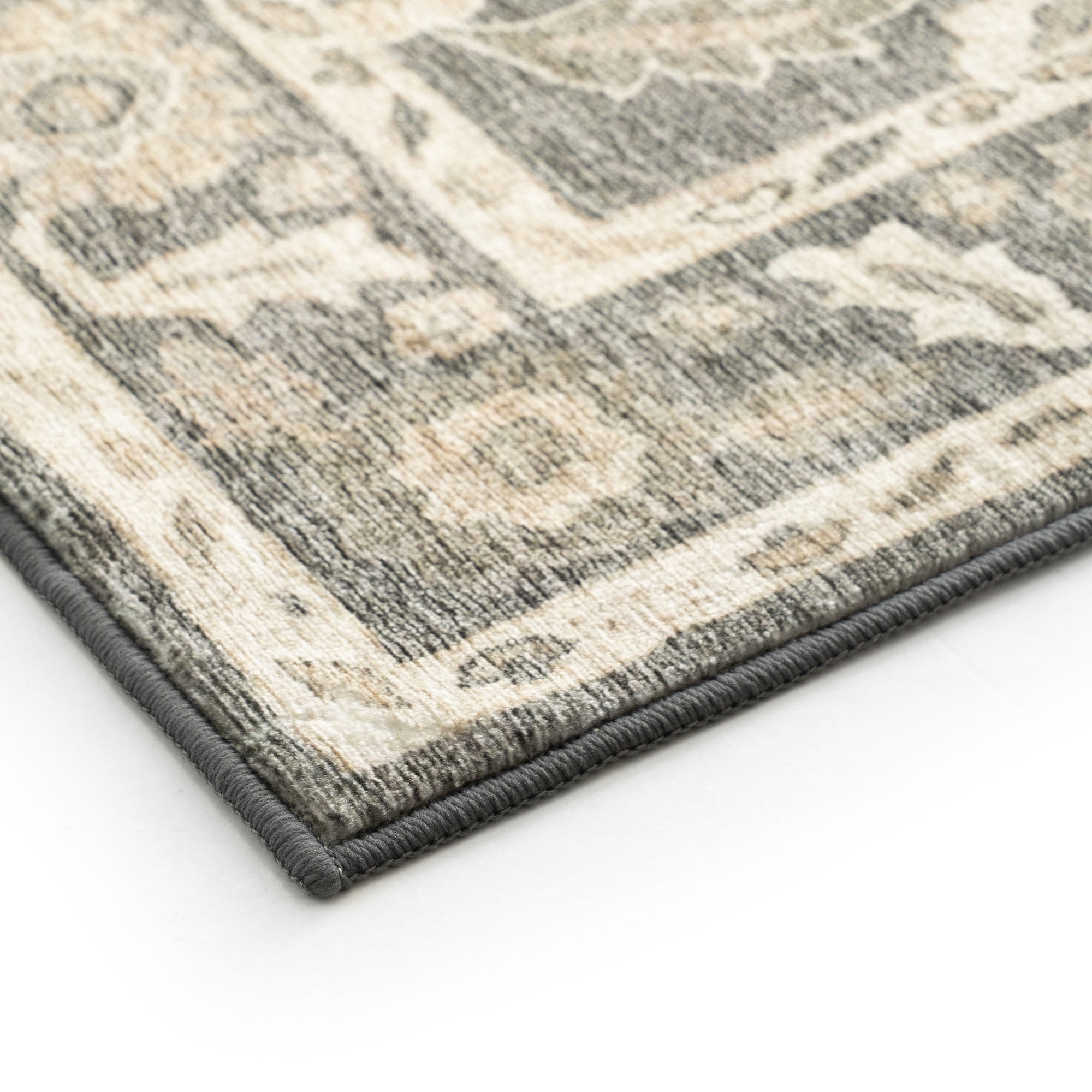 Smart Wash Aura Traditional Oriental Charcoal and Beige Polyester Indoor Machine Washable Area Rug, 5'x7' Rectangle