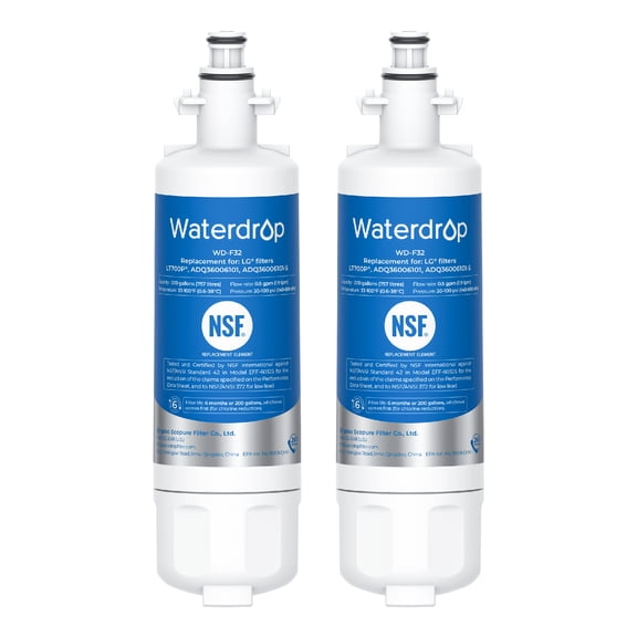 Waterdrop 469690 ADQ36006101 Refrigerator Water Filter, Replacement for LG® LT700P®, ADQ36006102, Kenmore® 9690, LFXS30766S, LFXS24623S, FML-3, RFC1200A, RWF1200A, WSL-3, Pack of 2