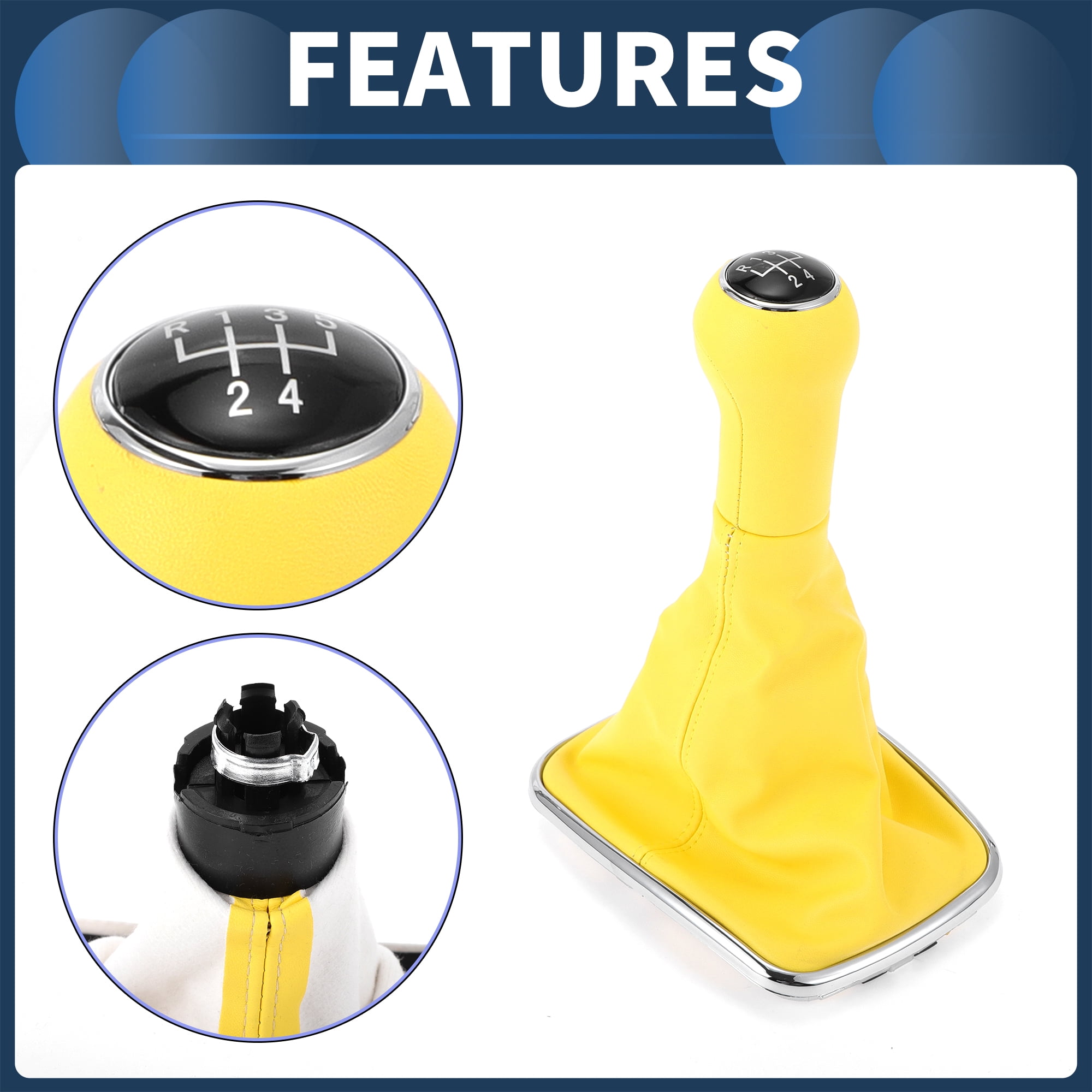 Unique Bargains 5 Speed Gear Shifter Knob with Cover, Gearbox Stick Shifter Lever Knob for Volkswagen Bora Golf MK4 1998-2007 Plastic Faux Leather Yellow Black, 1 Pc