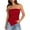 Red, variant on Womens Tops Solid Color Off Shoulder Ruched Asymmetrical Hemline Bodysuit Effect Slim Fit Blouses