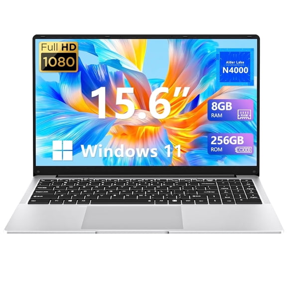 KUU Windows 11 Laptop 15.6 Inch FHD Thin Business Laptop, Intel Celeron, 8GB Ram, 256GB SSD, Silver