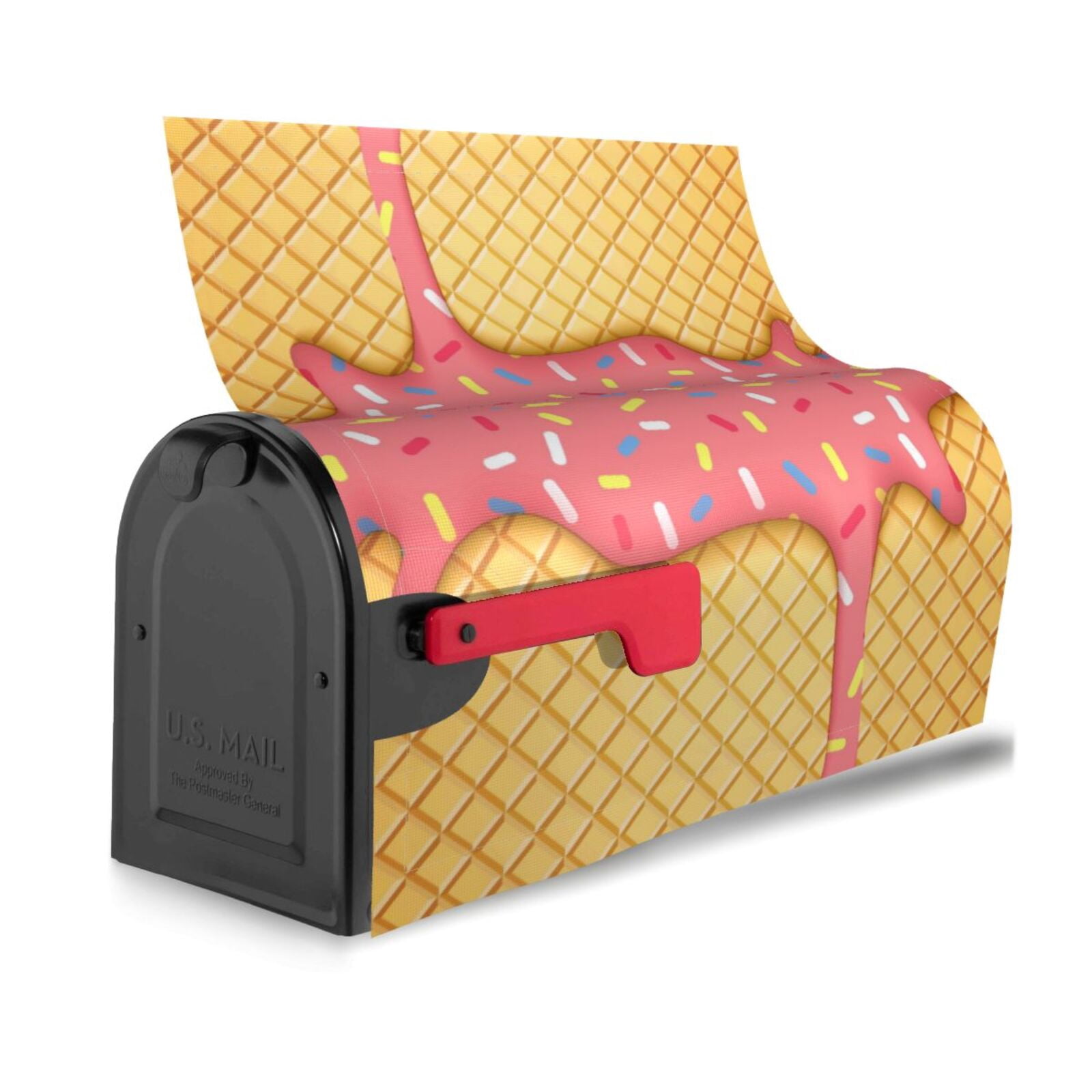 Gukieu Pink Ice Cream Print Magnetic Mailbox Cover, Sun-proof and Waterproof Home Yard Mailbox Cover-21x18 in