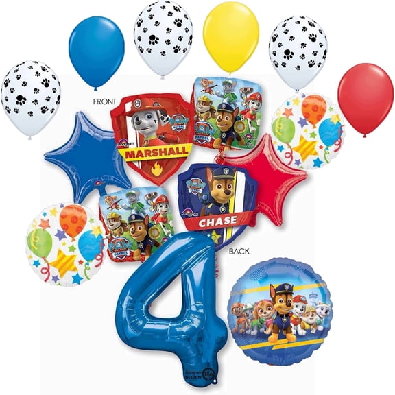 Paw Patrol Party Supplies Chase, Marshall and friends 4th Birthday Balloon Bouquet Decorations