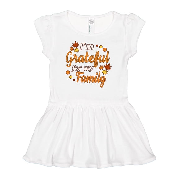 Inktastic I'm Grateful for my Family in Orange with Fall Leaves Girls Baby Dress