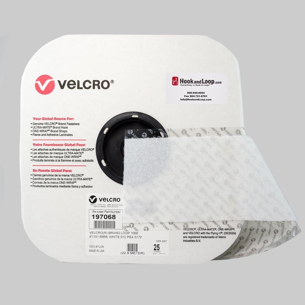 4" VELCRO® Brand Pressure Sensitive Adhesive Loop Acrylic White