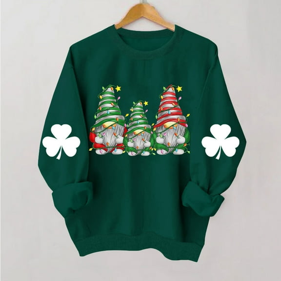 Herrnalise Women's St. Patrick's Day Clover Printed Tops Irish Shamrock Sweatshirt Long Sleeve Slouchy Pullover Tops Gear up for greatness for less