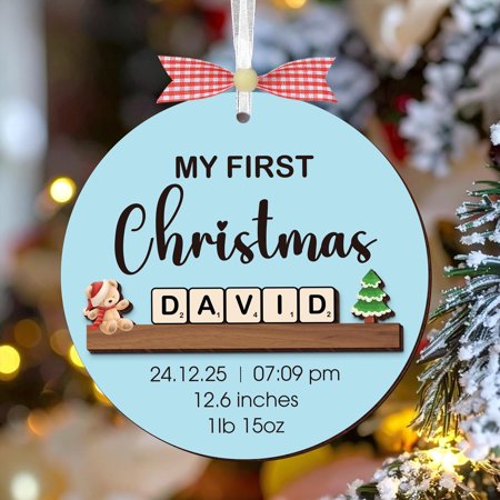 Baby’s First Christmas Ornament, Personalized Baby 1st Christmas Ornament, New Baby Gift, Nursery Gift, Custom Keepsake with Wooden Decor