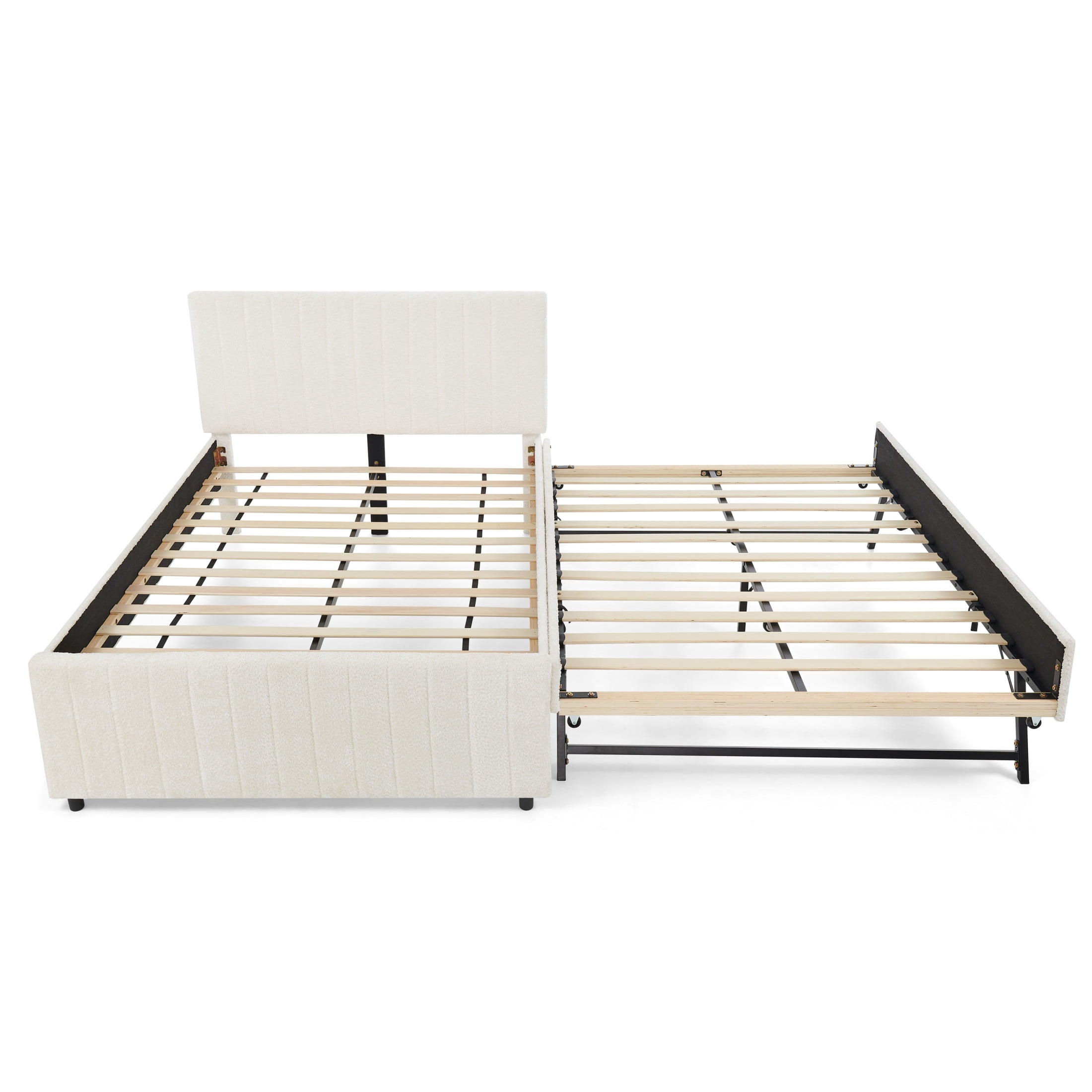 Noble House Fioren Full Size Chenille Upholstered Bed Frame, Space Saving Daybed with Hidden Trundle, Gray