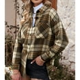 thumbnail image 3 of Chaquetas a cuadros de mujer Otoño e Invierno engrosamiento Casual suelta mujer manga larga solapa camisa con botones LC8511656 Caqui M, 3 of 6