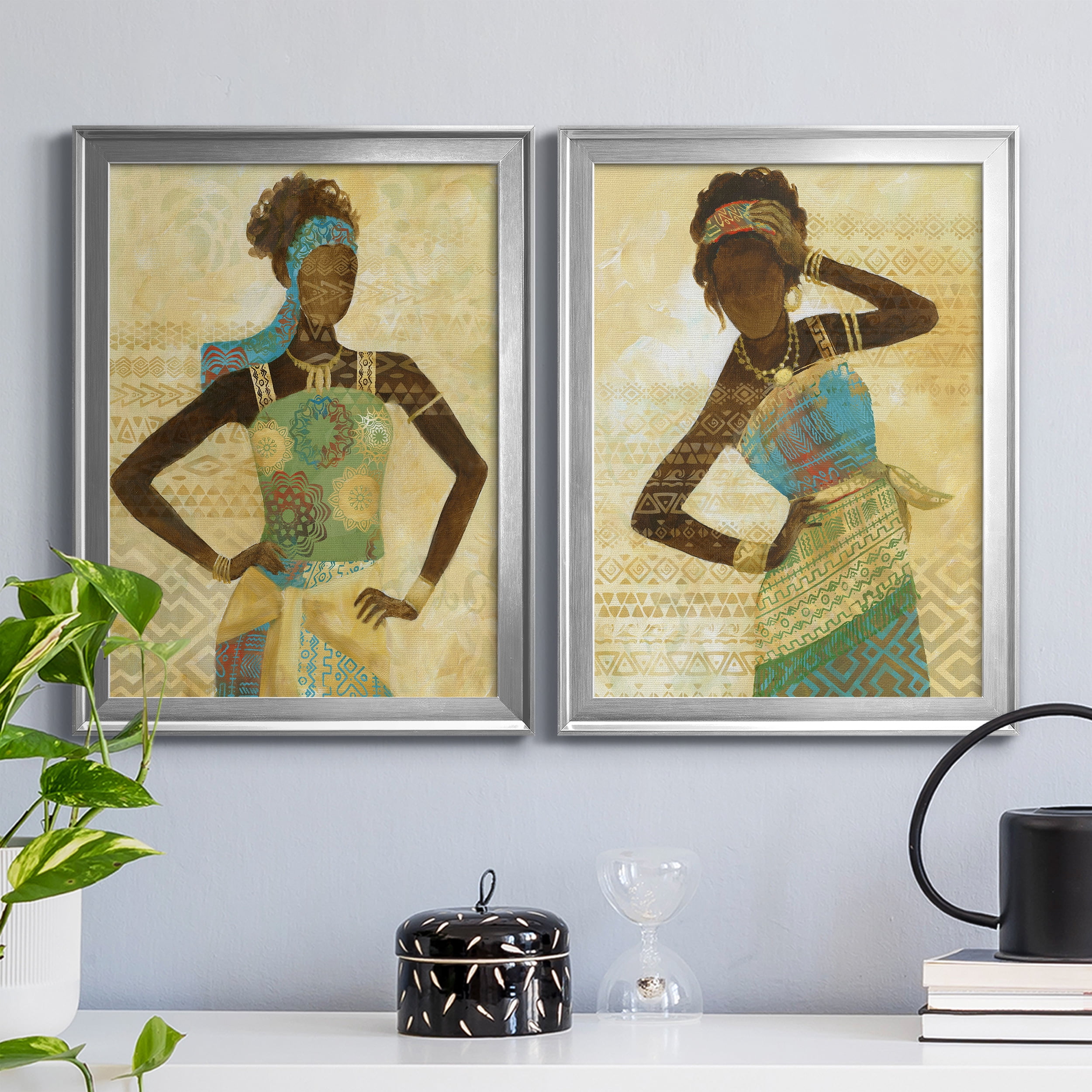 2 Piece Set Tribal Vision I Premium Framed Canvas - Ready to Hang - 18.5 x 24.5 Each - Silver Frame