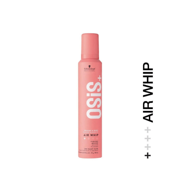 Schwarzkopf Osis Air Whip Volume et Maintien Mousse Flexible 200ml / Sensation Cheveux Moites, Protection Thermique