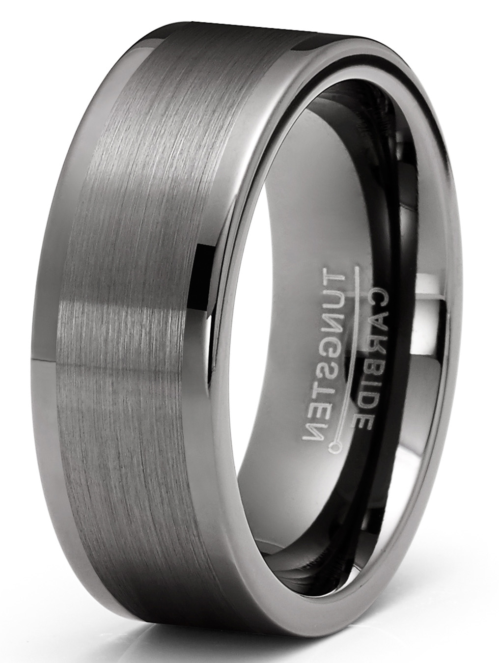 Nivs Bling 8mm Tungsten Carbide Wedding Band - 925 Sterling Silver Inlay - Comfort Fit
