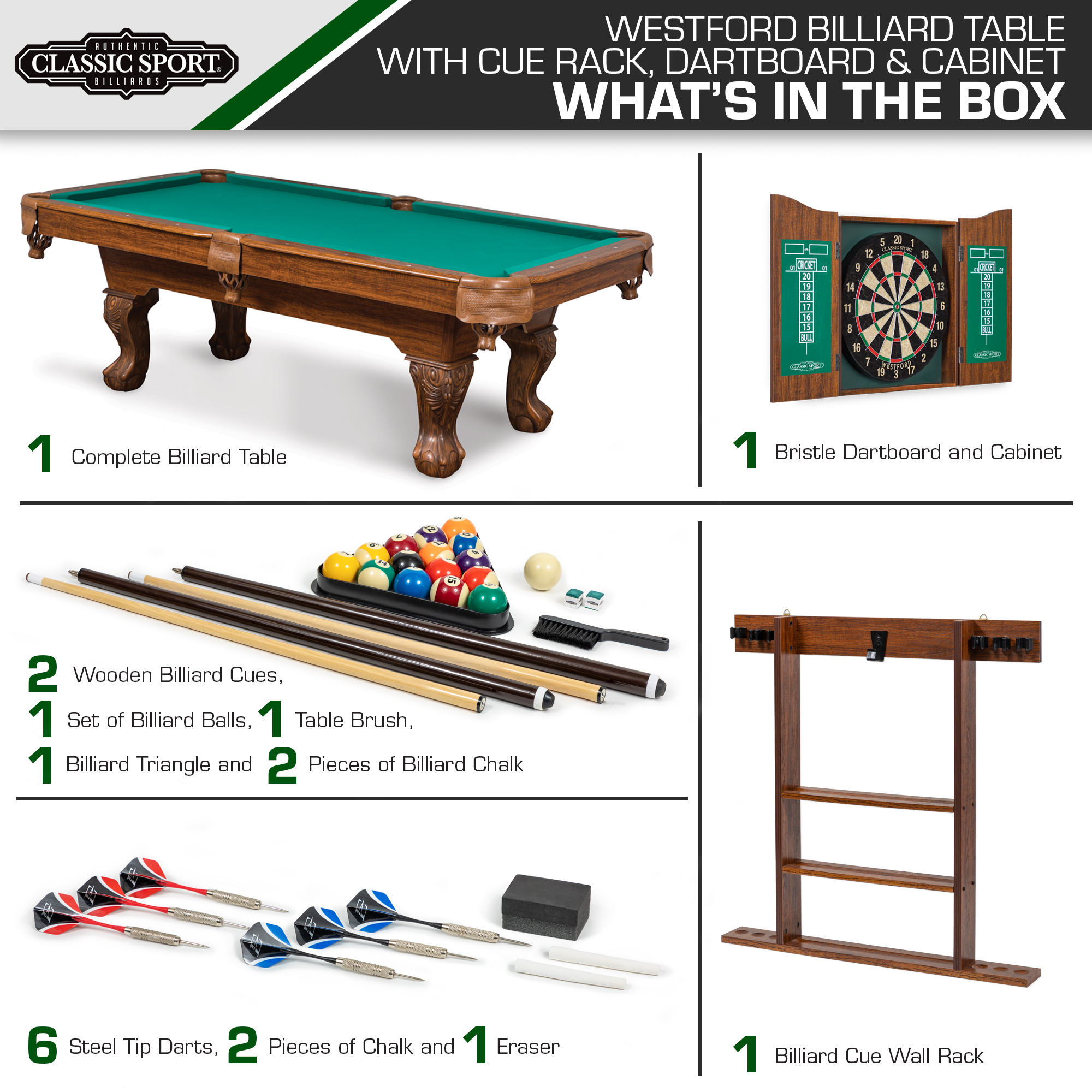 EastPoint Sports 90" Westford Pool Table with Dartboard & Cabinet - image 3 of 13