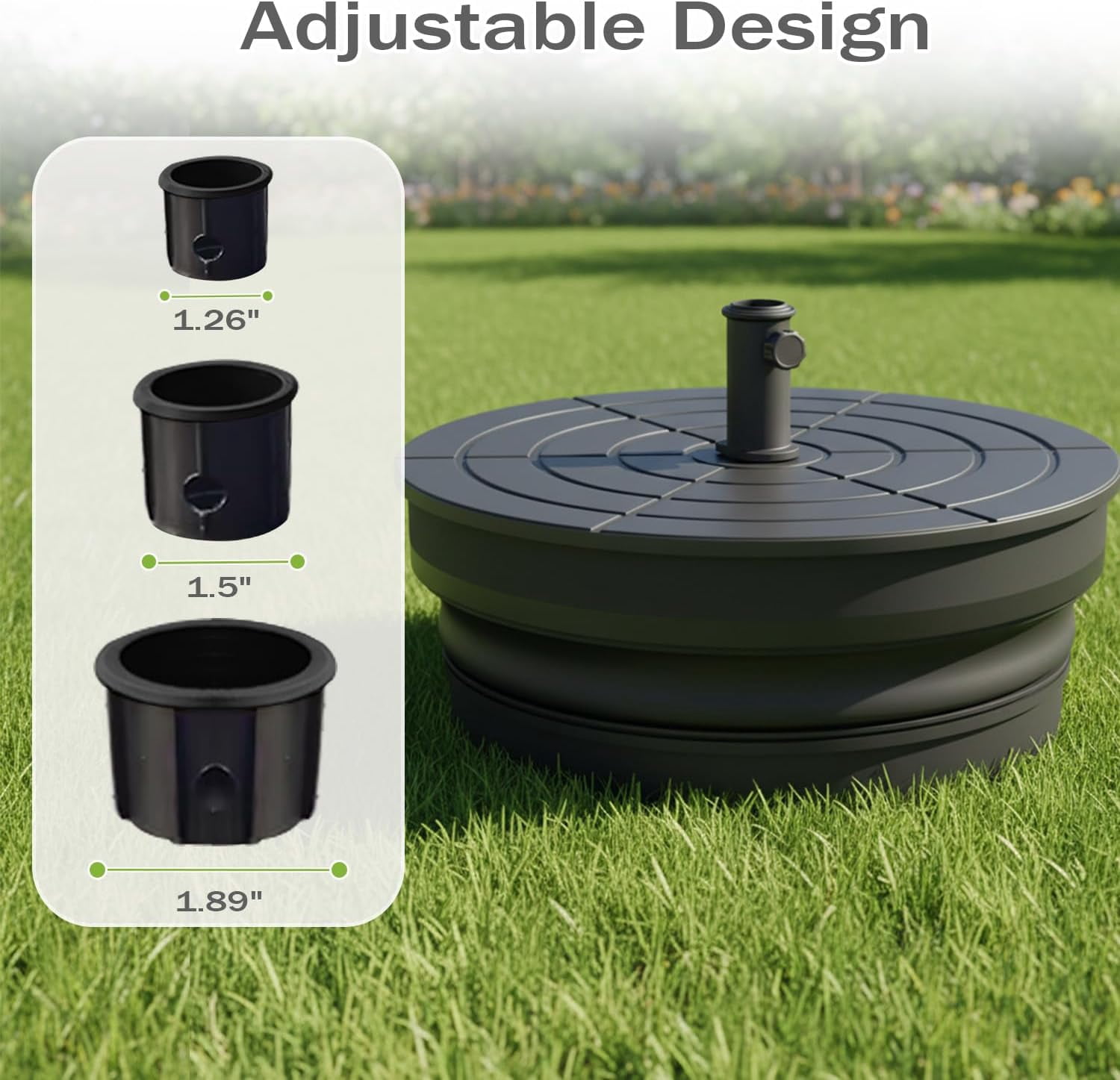 UPHYB 110lbs Outdoor Umbrella Base, Foldable Weighted Patio Umbrella Stands, HDPE Umbrella Base Suitable with 1.26''-1.89'' Pole Sizes, Heavy Duty water sand Base for Patio, Garden, Balcony