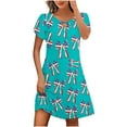 thumbnail image 2 of Puntoco Vestido De Cuello Redondo De Manga Corta Suelto Informal Estampado Del Día De La Independencia De Verano Para Mujer Verde Menta Xl,Regalos Para Mujer Joven, 2 of 5
