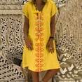 thumbnail image 1 of GZWYHT Robes d'Été, Robes pour Femmes 2025 Style d'Été pour Femmes Col en V Imprimé Coton et Décontracté Grande Taille Robe pour Dames Robes Midi, Robes en Lin, Robe Jaune, Commodes en Liquidation TG, 1 of 5