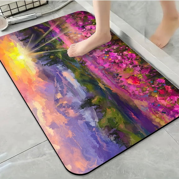 1pc Colorful Sunset over Flower Field Bathroom Rug Bathroom Decor and Accessories- Durable,Anti Slip,And Quick Drying,Suitable For Indoor/outdoor Use - Perfect For Bathrooms,Bedrooms,Kitchens