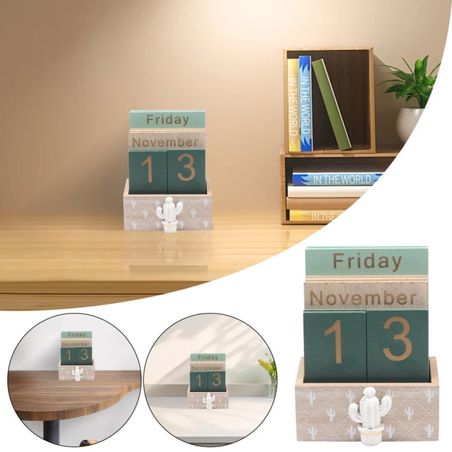 Cqxid Calendar Under $10 Wooden Flip Desk Calendar Perpetual Plank Table Calendar With Week Month And Date Display For Home And Timeless Desk Accessory And Decorative Organizer