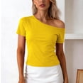 thumbnail image 2 of LIaqionyy Women's off Shoulder Tee Shirt Short Sleeve Tops Summer Casual Fashion Blouse Shirts Going out Crop Top, 2 of 6