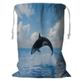 thumbnail image 1 of EREHome jumping killer whale seascape ocean waters Storage Basket Laundry Bag with Drawstring 18x24 Inch, 1 of 2