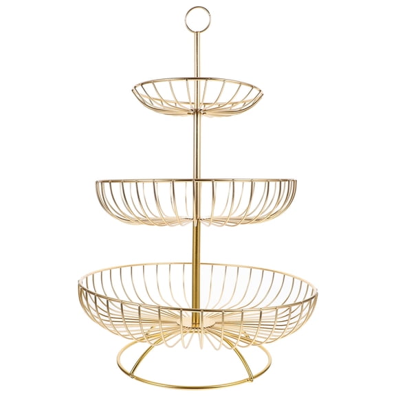 DEEPCRAFF 3-Tier Golden Metal Fruit Basket with Hollow Mesh Design, Multipurpose Kitchen Storage Organizer Stand