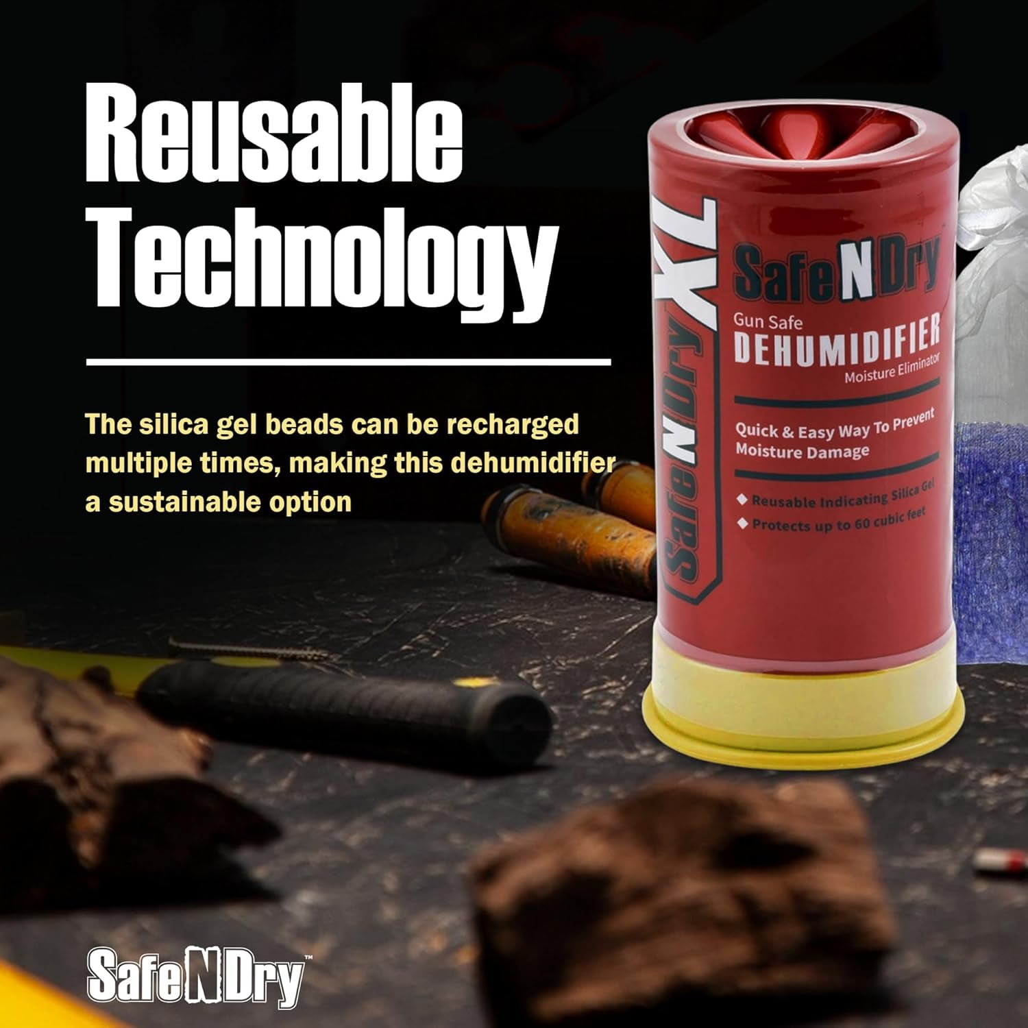 XL Gun Safe Dehumidifier - Portable Moisture Absorber, Prevents Corrosion, 450g Reusable Indiing Silica Gel Desiccant Canister for 60 Cubic Feet