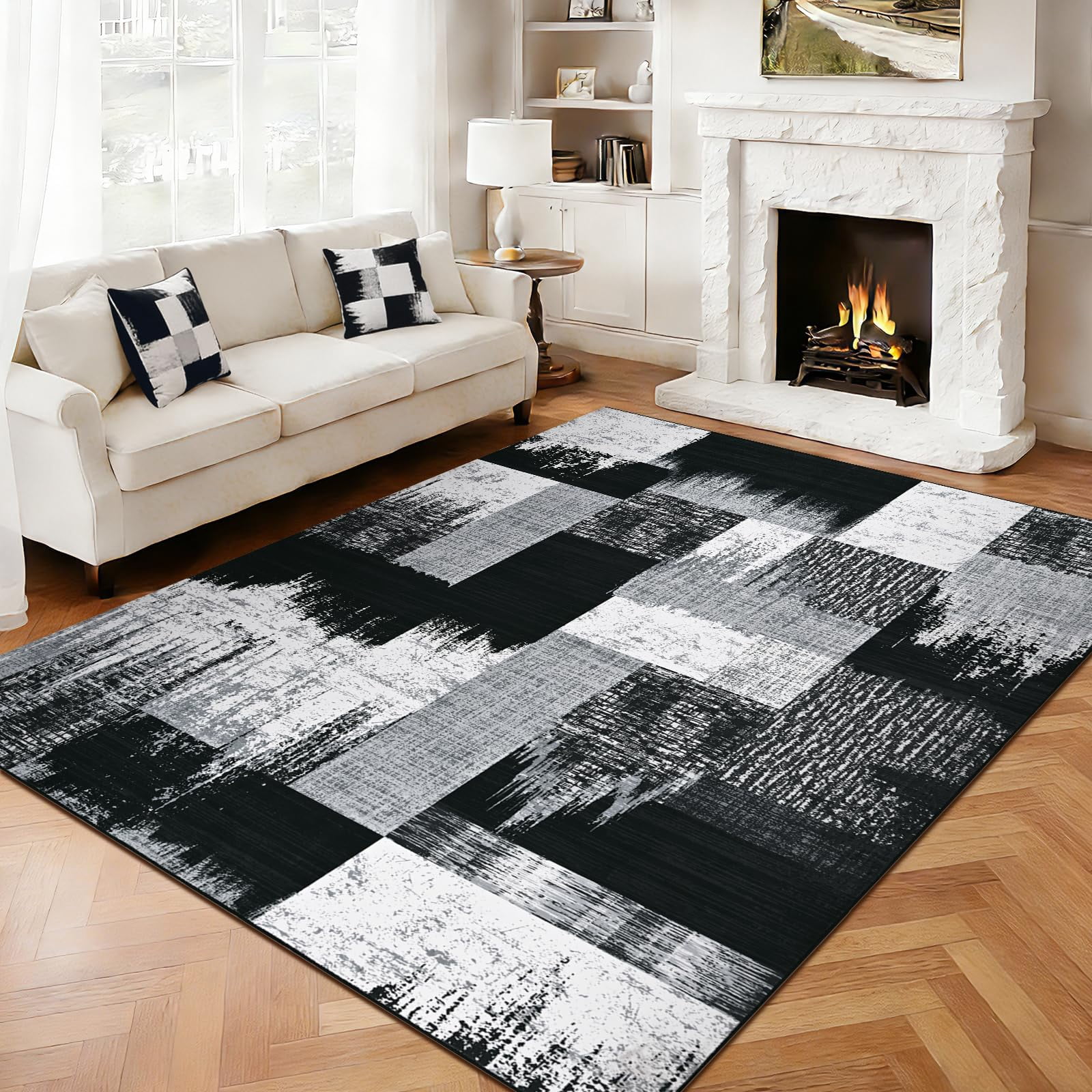 Bleum Cade 5x7 Abstract Area Rugs for Living Room, Modern Geometric Rug Non Slip, Patchwork Washable Soft Bedroom Rug Stain Resistant, Indoor Rugs Low Pile Carpet