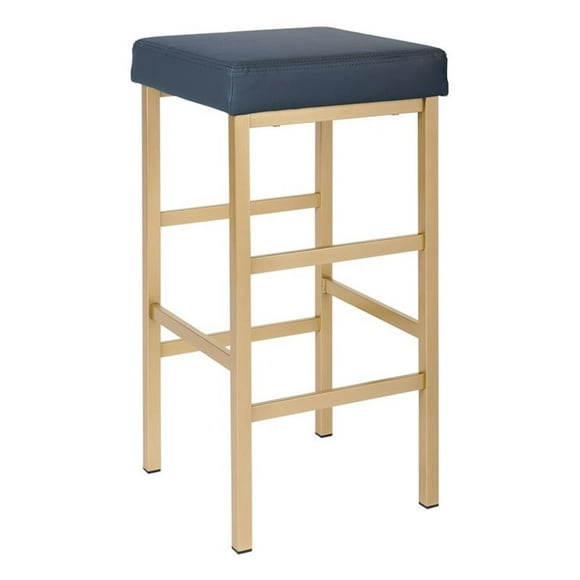 OSP Home Furnishings 30" Gold Backless Stool in Blue Vinyl