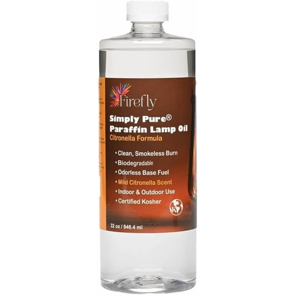 Firefly Fuel Premium Liquid Paraffin Lamp Oil for Indoor Use 32 oz - Indoor Smokeless Odorless Paraffin Oil Fuel for Lamps, Lantern, Candle, Citronella, Kosher
