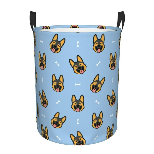 Balery German Shepherd Puppy Cesta de ropa redonda con asas, impermeable, independiente, para ropa, juguetes, dormitorio y familia-Small