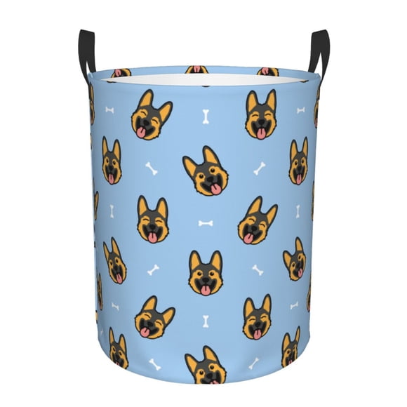 Balery German Shepherd Puppy Cesta de ropa redonda con asas, impermeable, independiente, para ropa, juguetes, dormitorio y familia-Medium