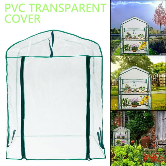 Ghojet 2 Tier Mini Greenhouse with Clear Cover Greenhouse Cover Replacement Heavy Duty Waterproof PE/PVC Garden Plant Cover Double Curtain Zipper No Frame