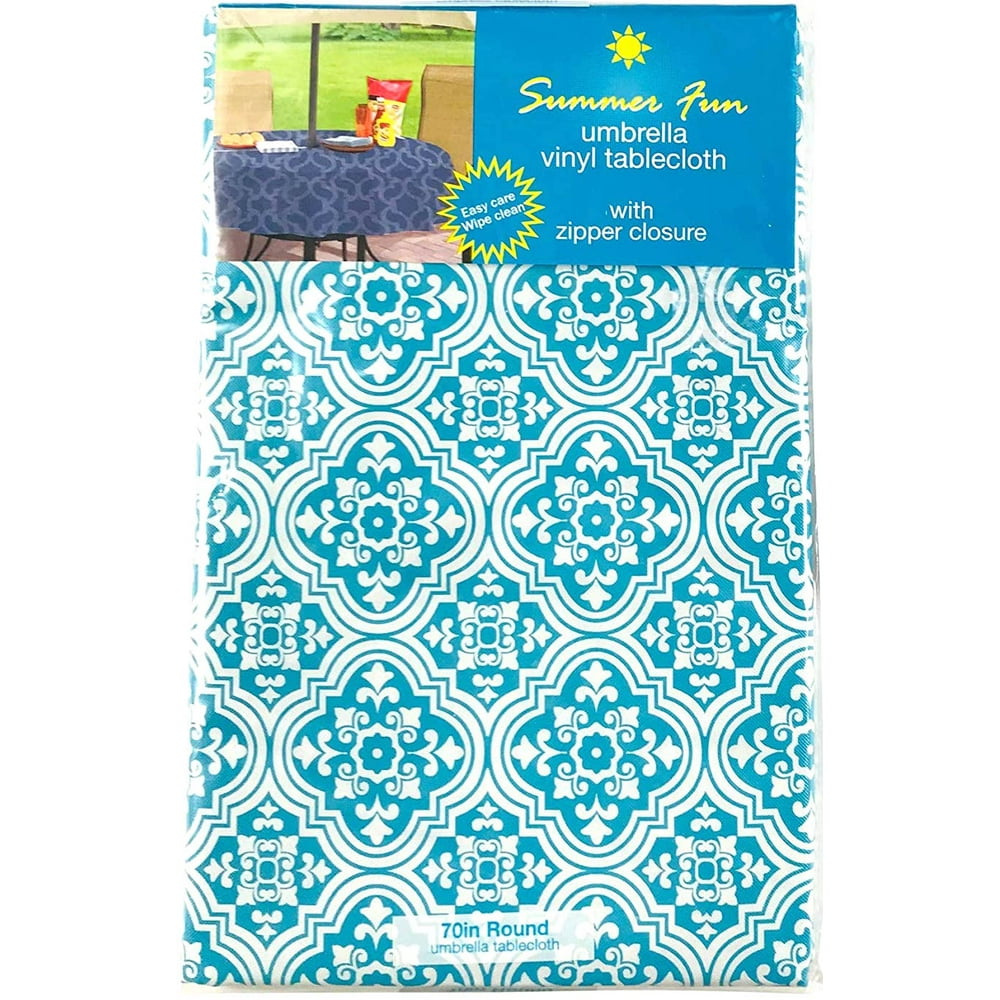 Elrene Summer Vinyl Tablecloths Umbrella Hole with Zipper 52" x 70