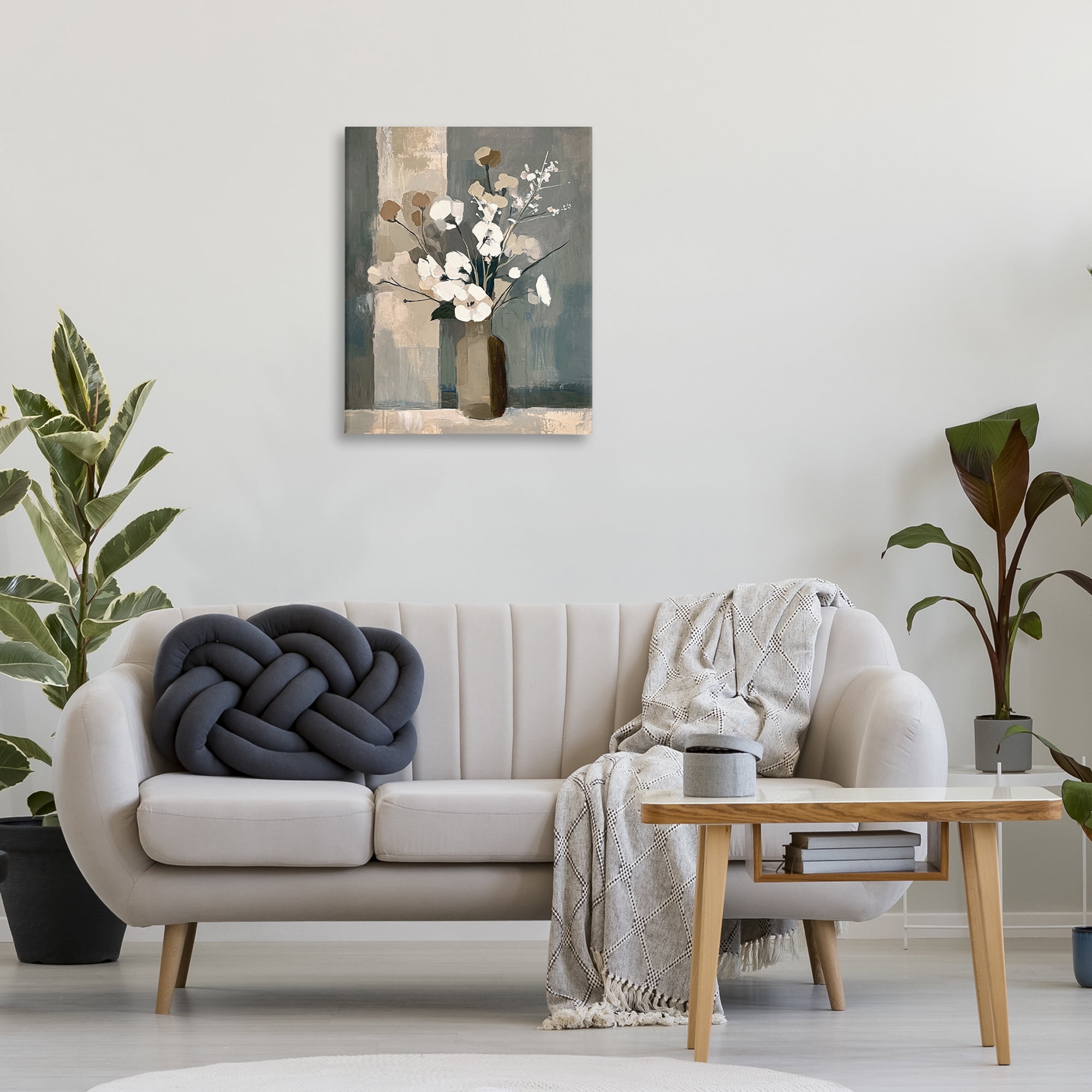 Stupell Industries Neutral Floral Vase Botanical & Floral Painting Gallery Wrapped Canvas Art Print Wall Art, 24 x 30